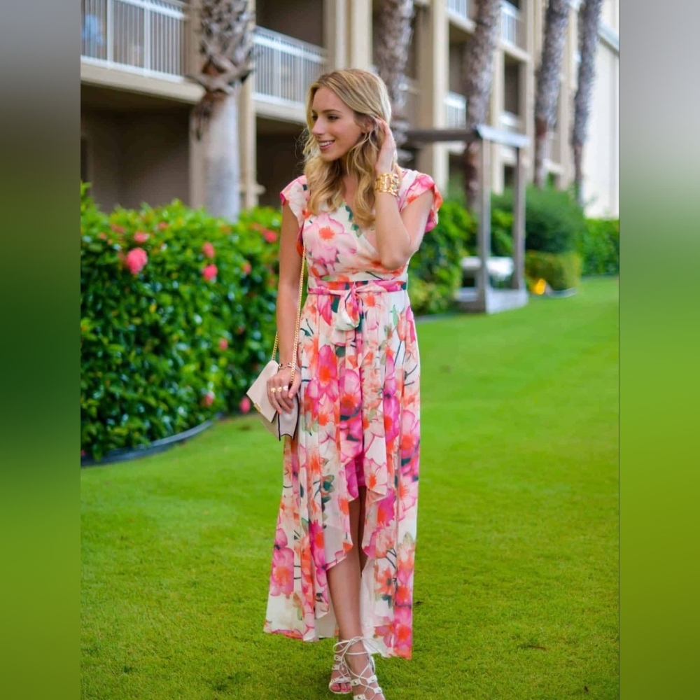 Eliza J Floral Print Asymmetrical Dress